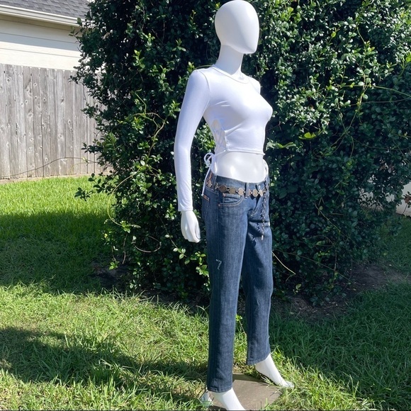 7 FAMK Dark Pleated Embroidered Bootcut Jeans - Picture 6 of 15